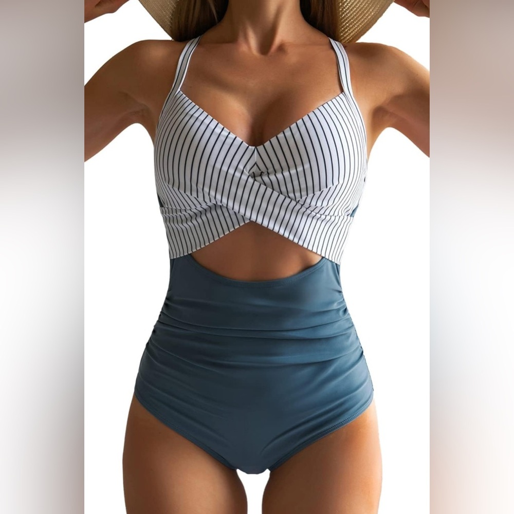 Eomenie One Piece Swimsuits Tummy Control Cutout High Waisted BathingSuitWrapTie